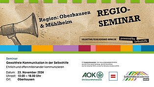 Flyer für die Veranstaltung des Regioseminars für die region Oberhausen und Mülheim. Text siehe Inhaltsfeld.